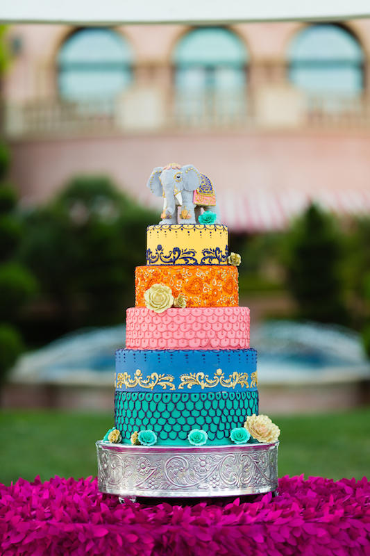 Indian Weddings, elephant, bright & lucky, wedding cake