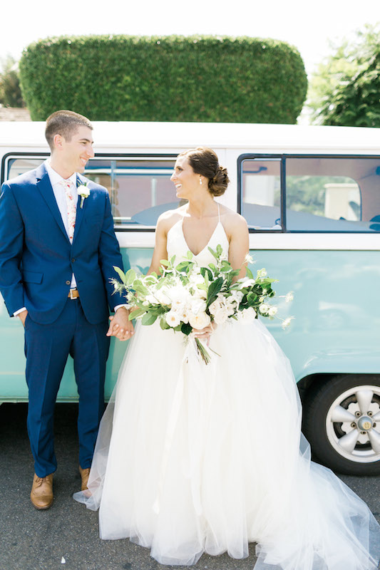 Real Wedding, vintage VW van, bride and groom