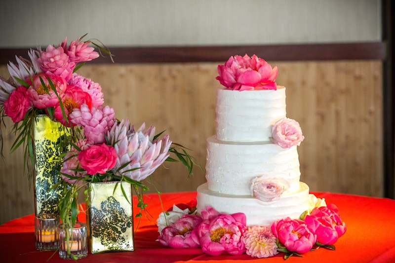 San Diego Weddings, cake table, peonies, wedding cake