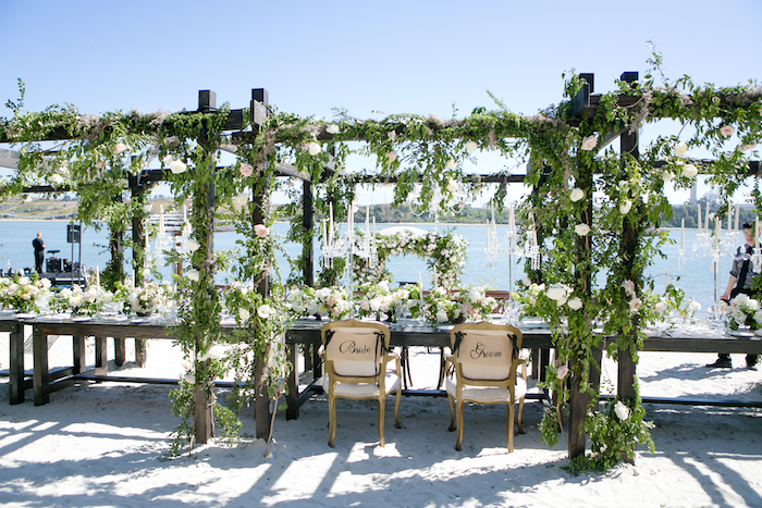 tablescape, table design, centerpieces, candelabra, beach wedding
