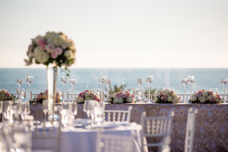 wedding reception, table settings, ocean