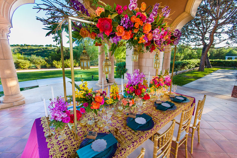 tablescape, table design, bright florals