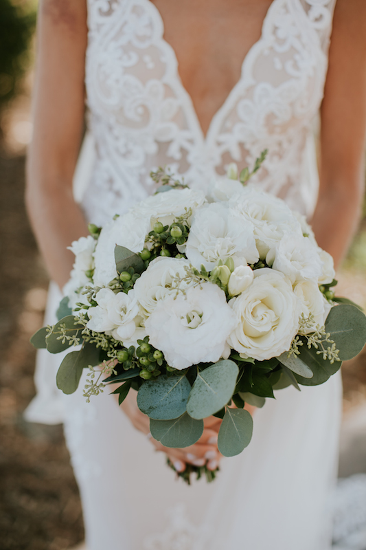 bridal bouquet, florals, flowers, wedding dress