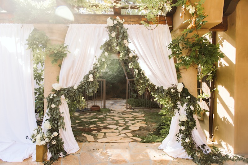 drapes with flowers
