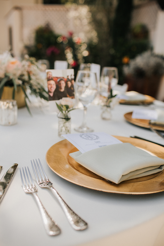 tablescape, gold charger plate, menu card