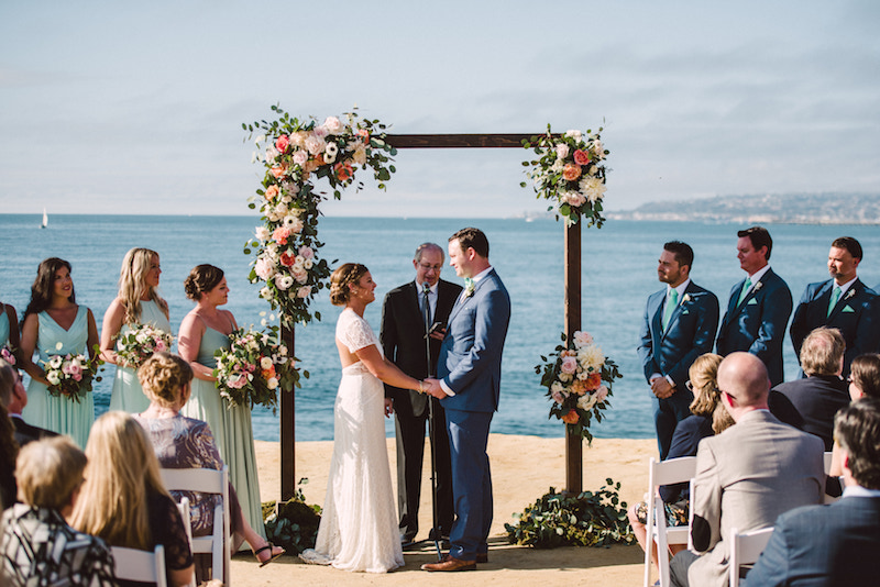 beach wedding, bride, groom exchanging vows