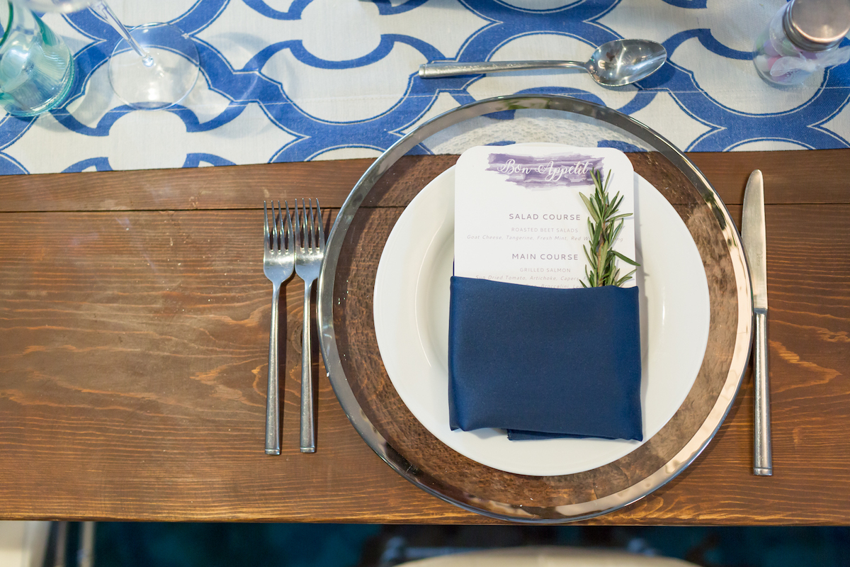 tablescape, table design, place setting, menu card, rosemary