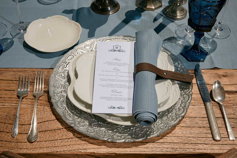 place setting, charger plate, napkin, menu card