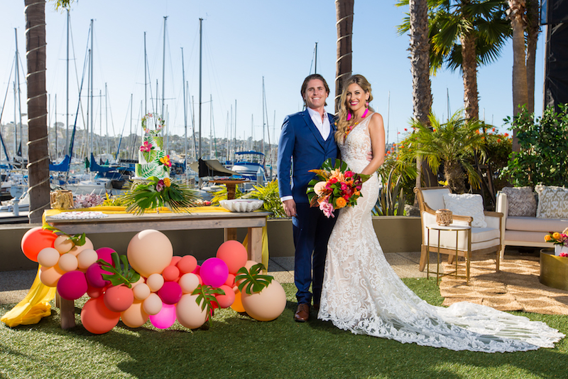 bride, groom, boats, tropical wedding