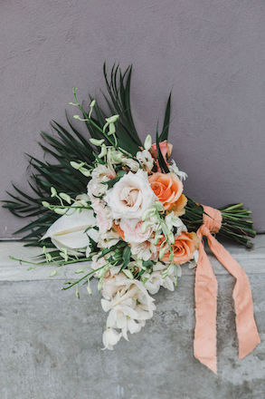 Bridal bouquet, anthurium, roses, orchids, 