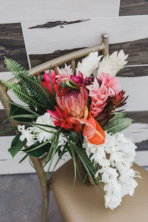 Bridal bouquet, ginger, orchids, protea