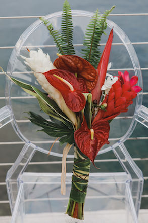 Bridal bouquet, anthurium, orchids, 