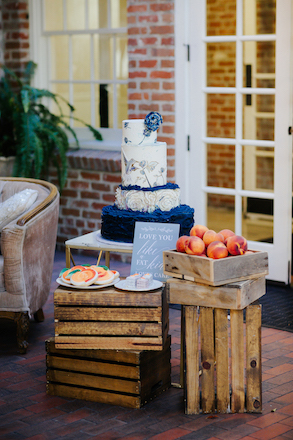 wedding cake, humming bird, dessert station, cookies, peaches