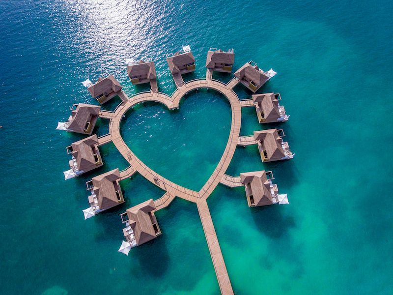 Sandals Resort, over the water huts, sea, ocean
