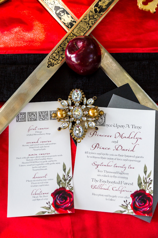 wedding invitation, stationery, apple, sword