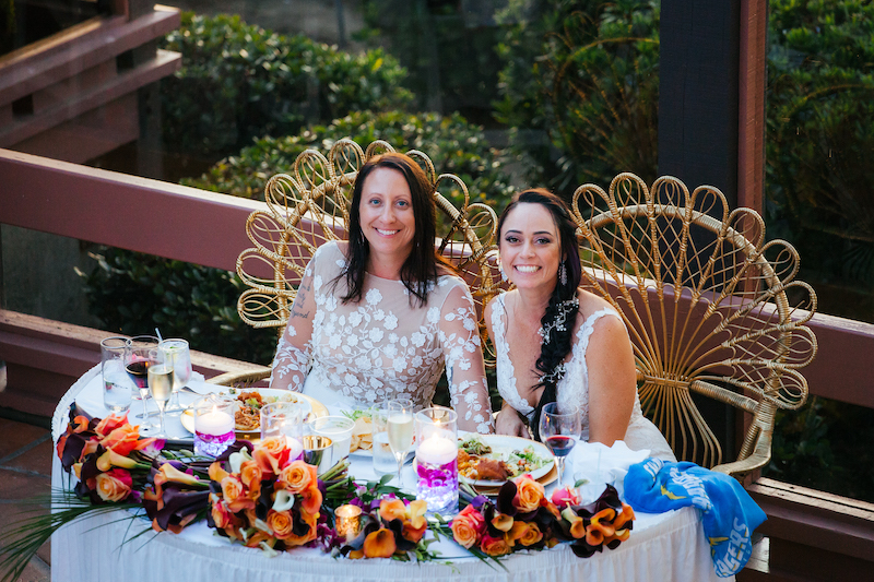 two brides, same sex wedding, sweetheart table