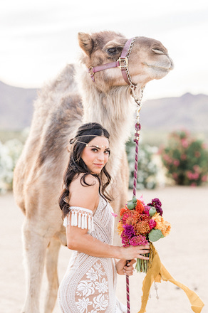 bride, wedding dress, camel, bridal bouquet
