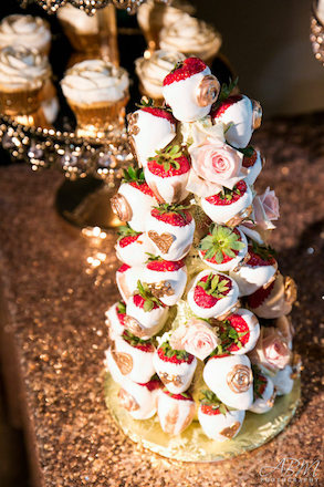 white chocolate dipped strawberry tower