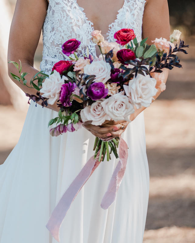 bridal bouquet, roses, ranuculus