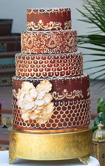 wedding cake with gold accents